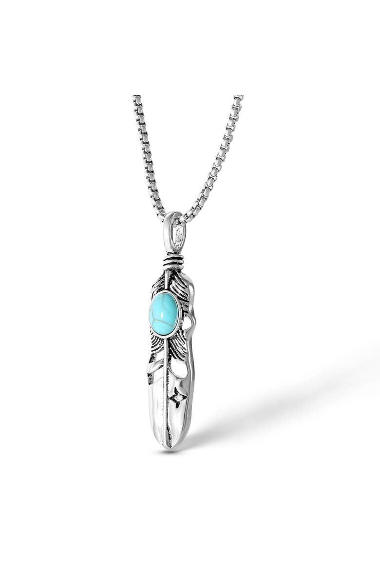 Womens Feather Necklace with Turquoise Stone, Silver-Tone Turquoise Necklace Long 23", Alternate, color, Silver, Turquoise