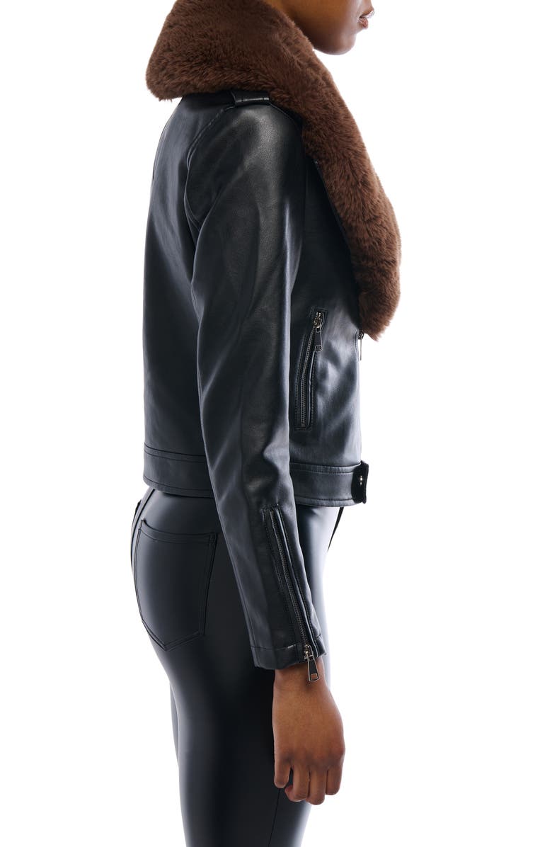 AZALEA WANG Aussy Faux Fur & Faux Leather Moto Jacket, Alternate, color, 