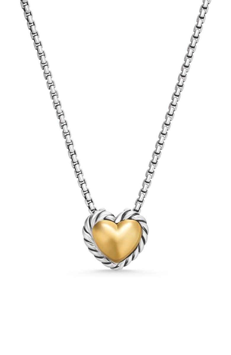 David Yurman Cable Cookie Classic Heart Necklace with 18K Yellow Gold, Main, color, Silver