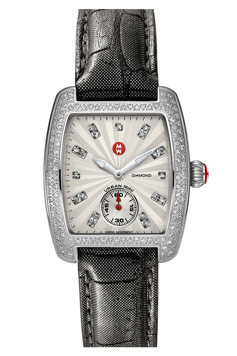 'Urban Mini Diamond' Diamond Dial Watch Case, 29mm x 30mm, Alternate, color, SILVER