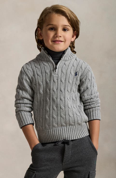 Kids' Cotton Cable Knit Quarter Zip Sweater