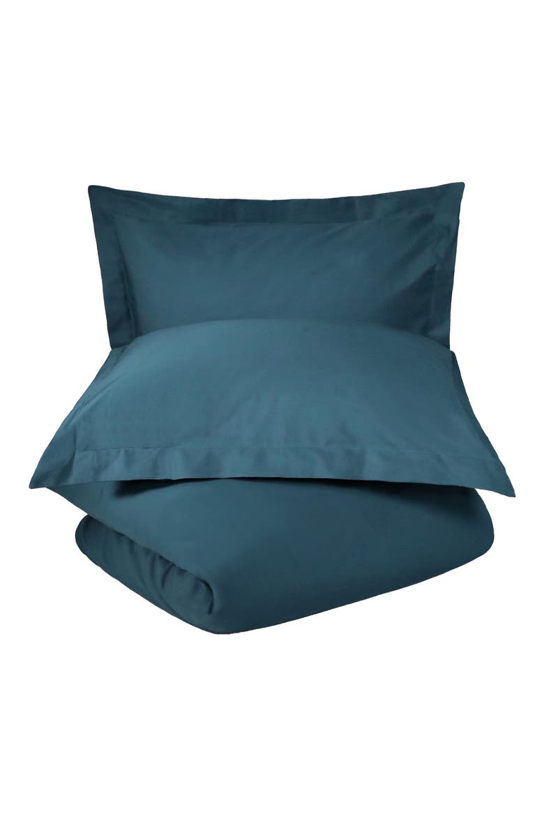 Solid 300 Thread Count Sateen Duvet Cover & Shams Set, Main, color, NAVY BLUE