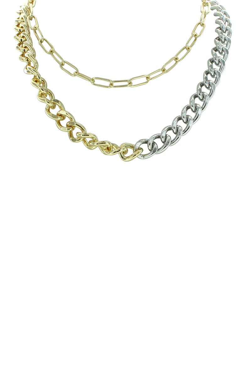 Two-Tone Double Time Chain Necklace, Main, color, GOLD / SILVER