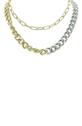 Olivia Welles Two-tone Double Time Chain Necklace In Gold/silver