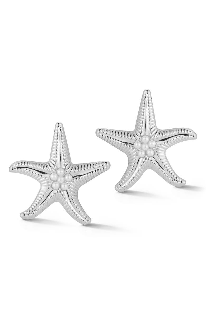 SPHERA MILANO Starfish Stud Earrings, Main, color, Silver