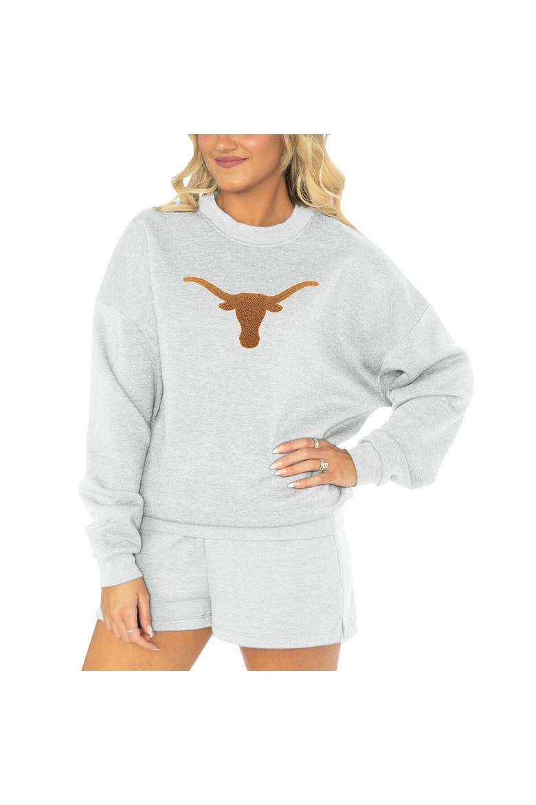 Women's Gameday Couture Ash Texas Longhorns Team Effort Pullover Sweatshirt & Shorts Sleep Set, Main, color, Ash