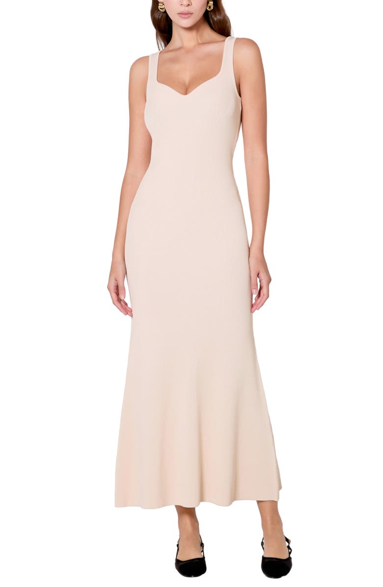 Endless Rose Sweetheart Neck Rib Maxi Dress, Main, color, Cream