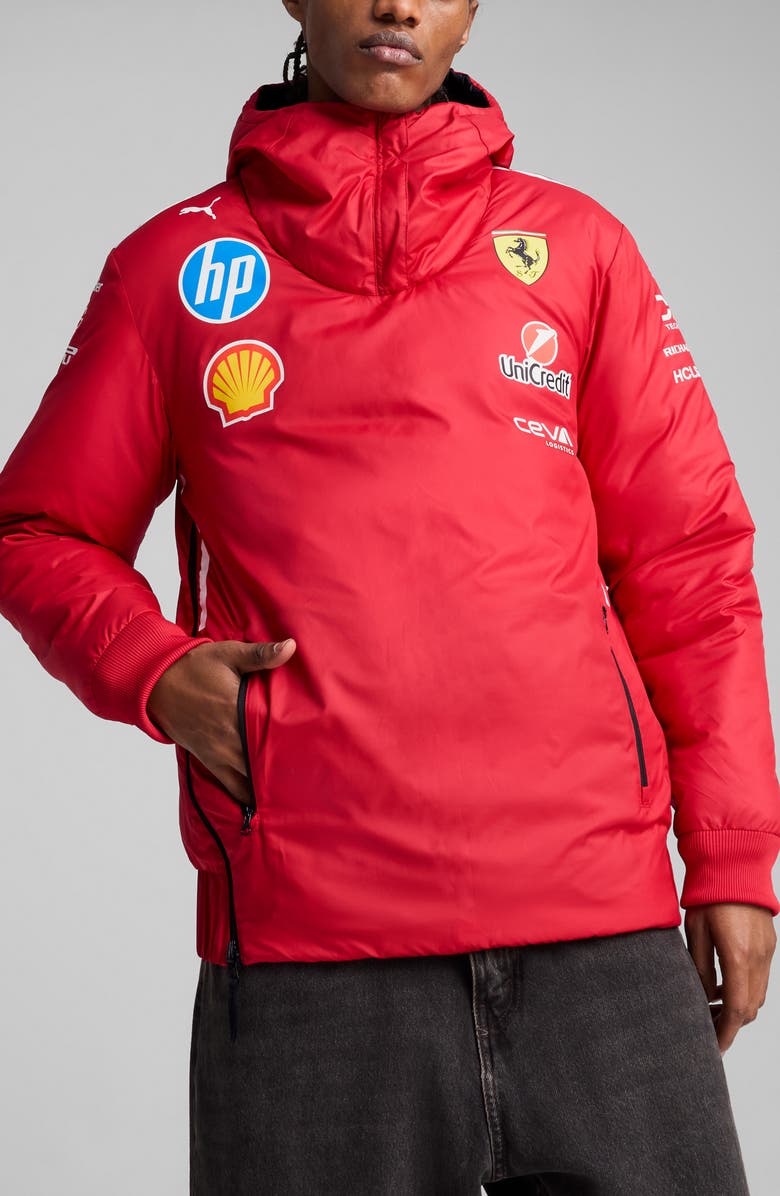 PUMA Scuderia Ferrari Team Motosport Reversible Hooded Popover Jacket, Main, color, Dark Cherry