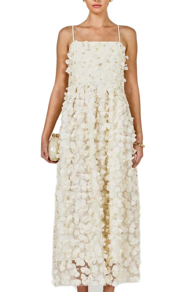 3-D Sequin Floral Maxi Dress, Alternate, color, OFF WHITE