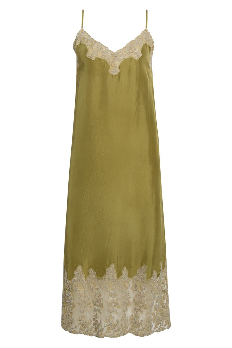 The Legacy Lace Detail Silk Slipdress, Alternate, color, LIGHT OLIVE/ CREAM