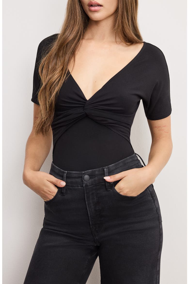 Twist Front Jersey Bodysuit, Main, color, BLACK001