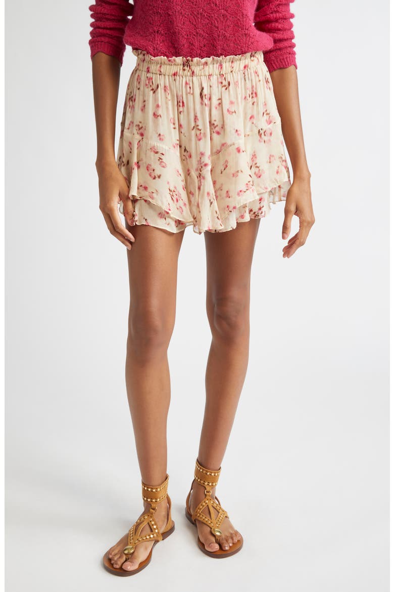 Sornel Floral Print Chiffon Shorts, Main, color, BEIGE