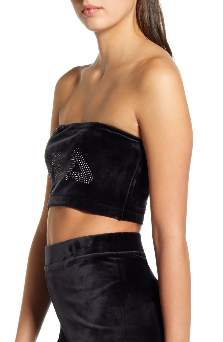 FILA Iman Rhinestone Logo Graphic Velvet Bandeau Top, Alternate, color, 