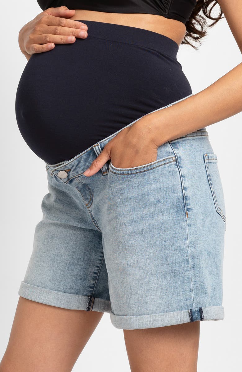 Seraphine Over the Bump Denim Maternity Shorts, Alternate, color, Light Vintage