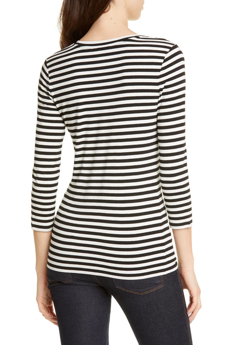 Stripe V-Neck Tee, Alternate, color, BLACK- IVORY EVEN STRIPE
