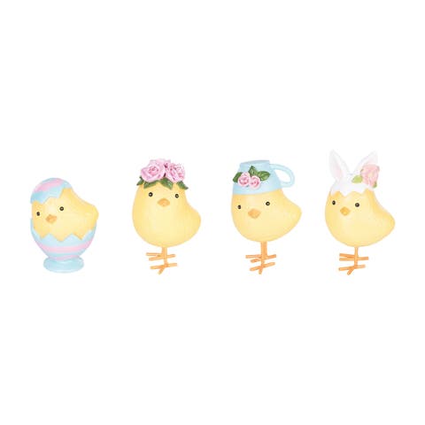 Yellow Easter Chicks Wearing Egg Hats Small Decorative Figurines Assortment of 4
