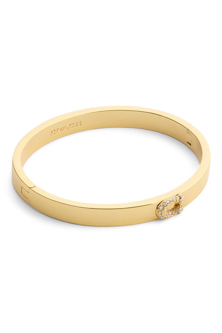 Sculpted C Pavé Hinge Bangle, Alternate, color, SHINY GOLD