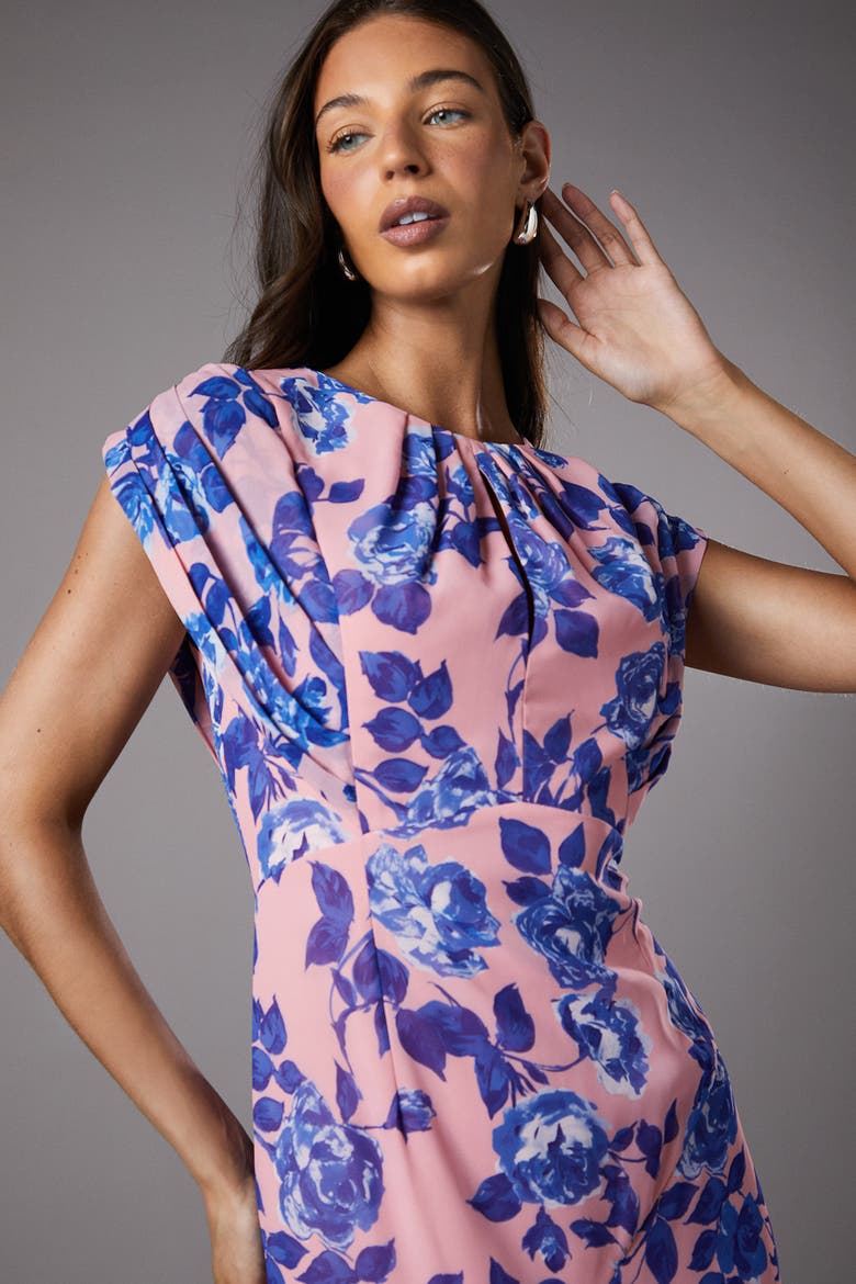 Cap Sleeve Floral Chiffon Midi Dress, Alternate, color, Nude