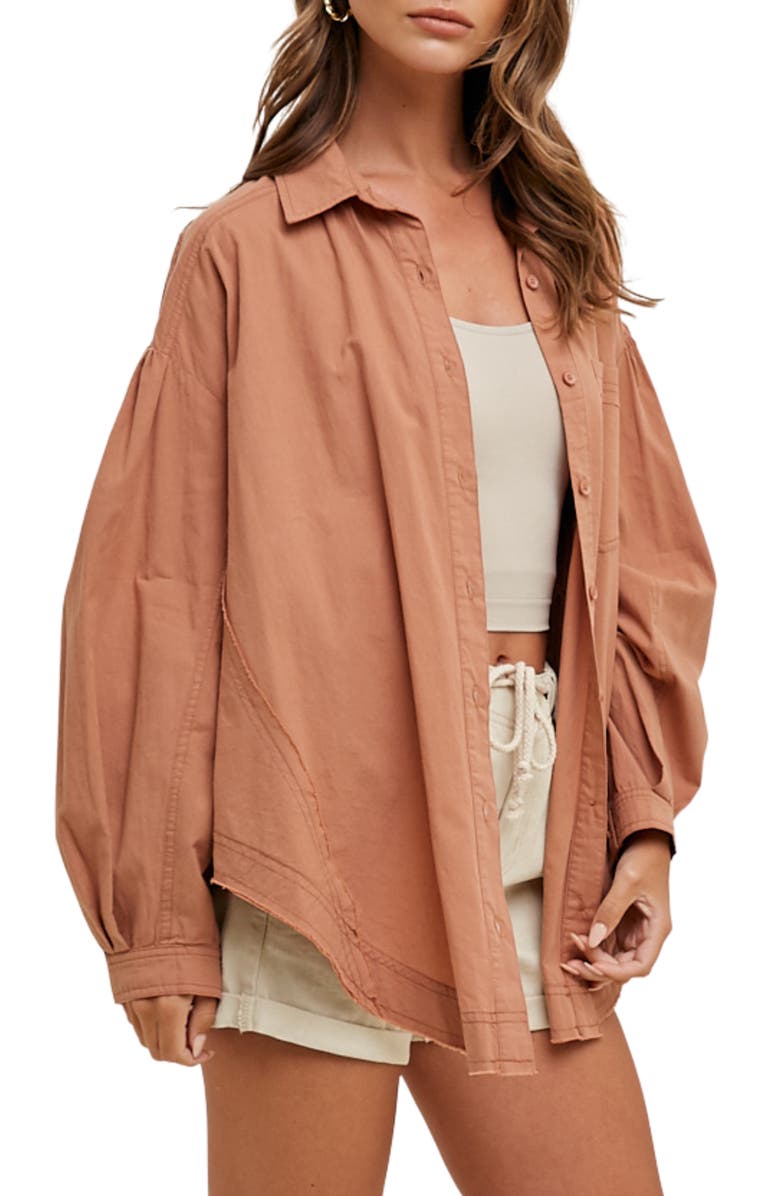 WISHLIST Balloon Sleeve Button-Up Shirt, Alternate, color, Hazelnut