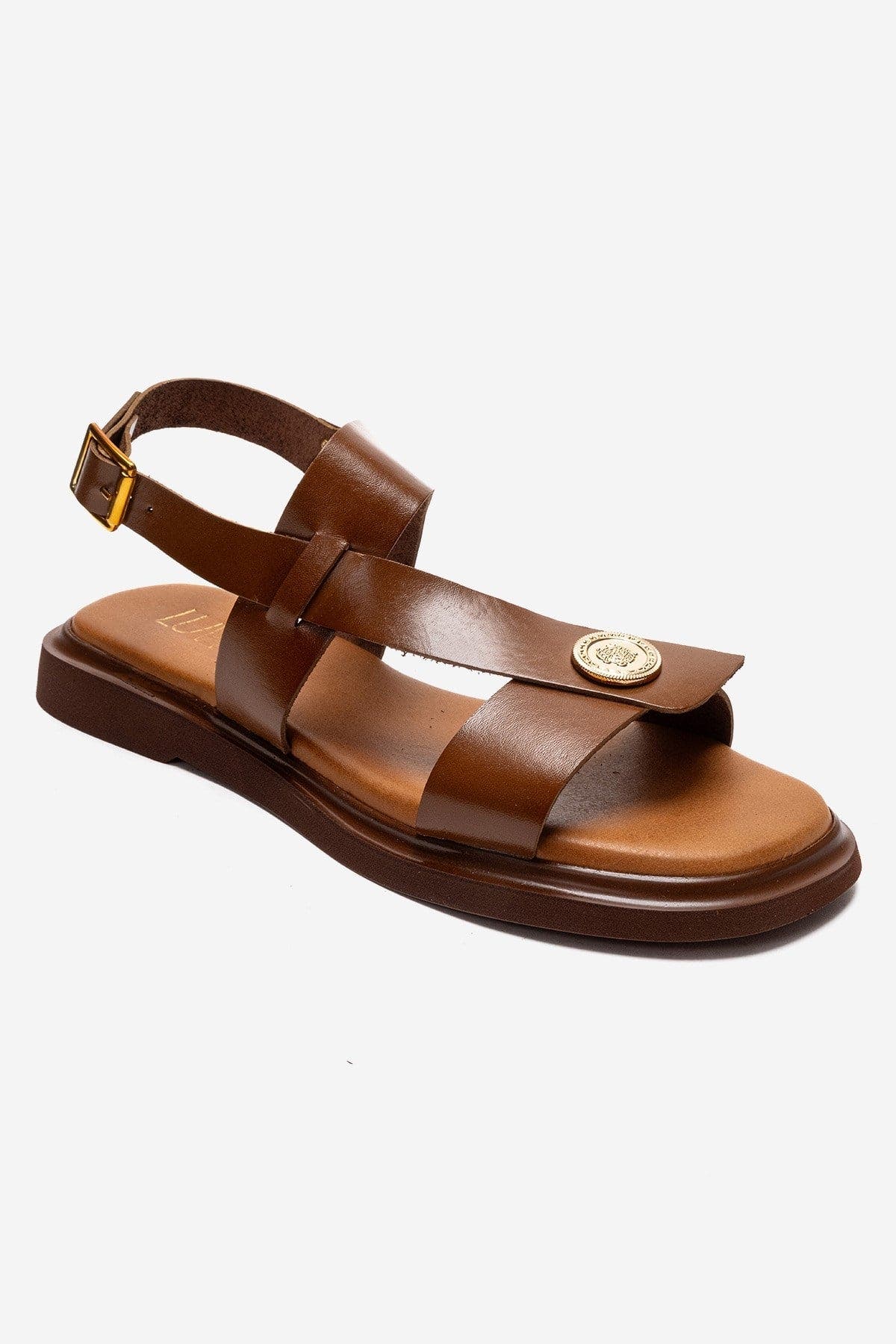 Forever & Always Shoes Quella Leather Buckle Sandal, Alternate, color, Cognac