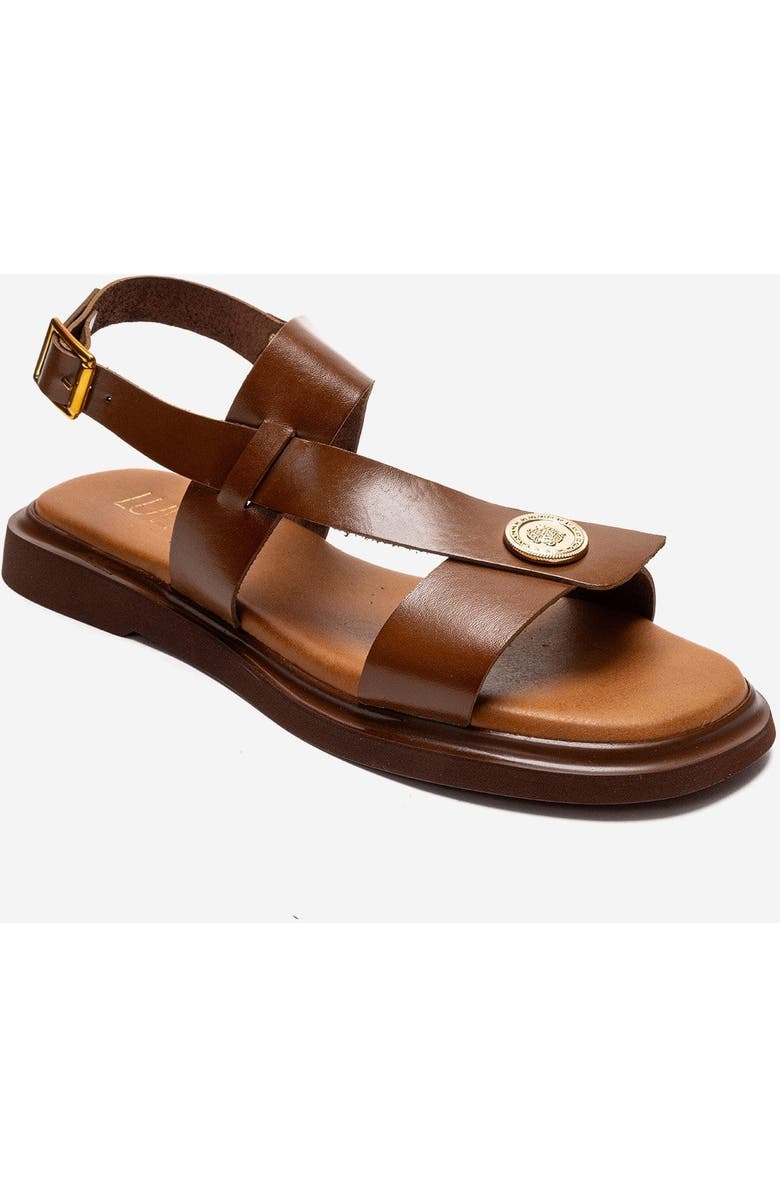 Forever & Always Shoes Quella Leather Buckle Sandal, Alternate, color, Cognac