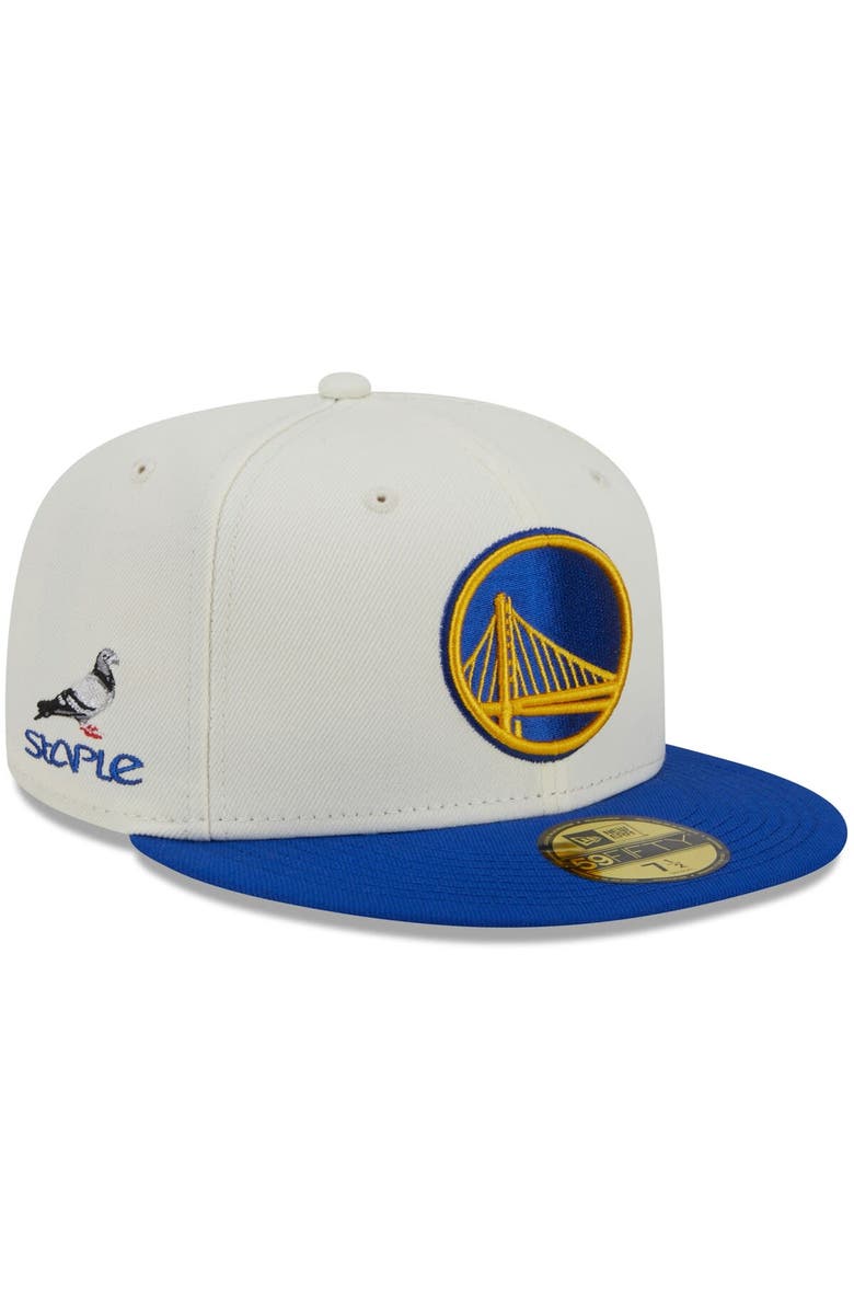New Era x Staple Men's New Era x Staple Cream/Royal Golden State Warriors NBA x Staple Two-Tone 59FIFTY Fitted Hat, Main, color,