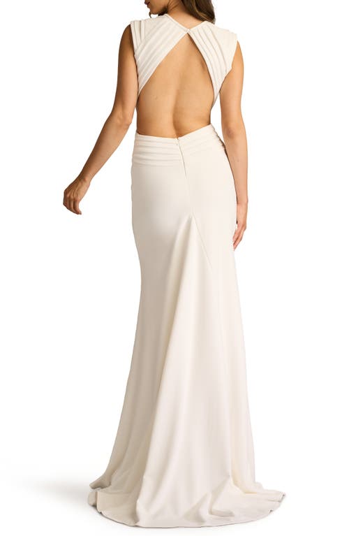 Tadashi Shoji Open Back Crepe Gown In Ivory