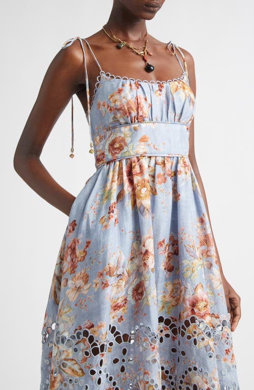 Zimmermann Awaken Picnic Eyelet Embroidered Linen Sundress In Brown