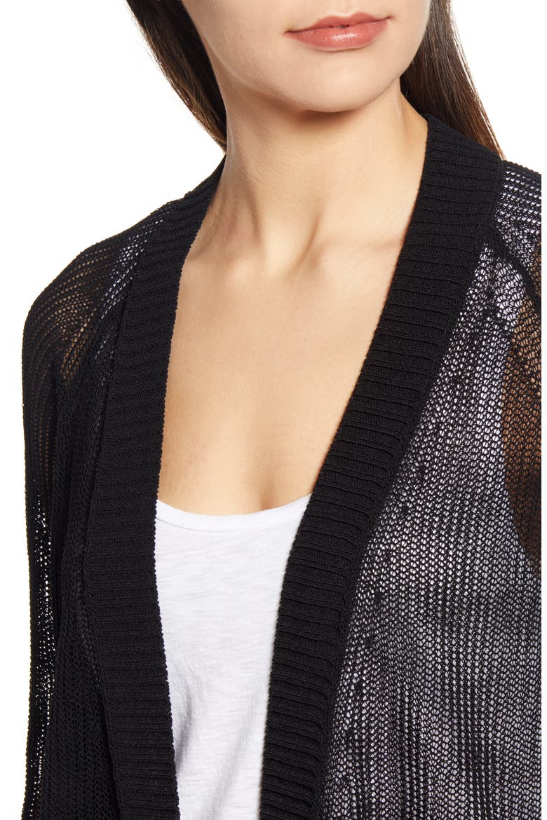 Open Cotton Blend Cardigan, Alternate, color, BLACK
