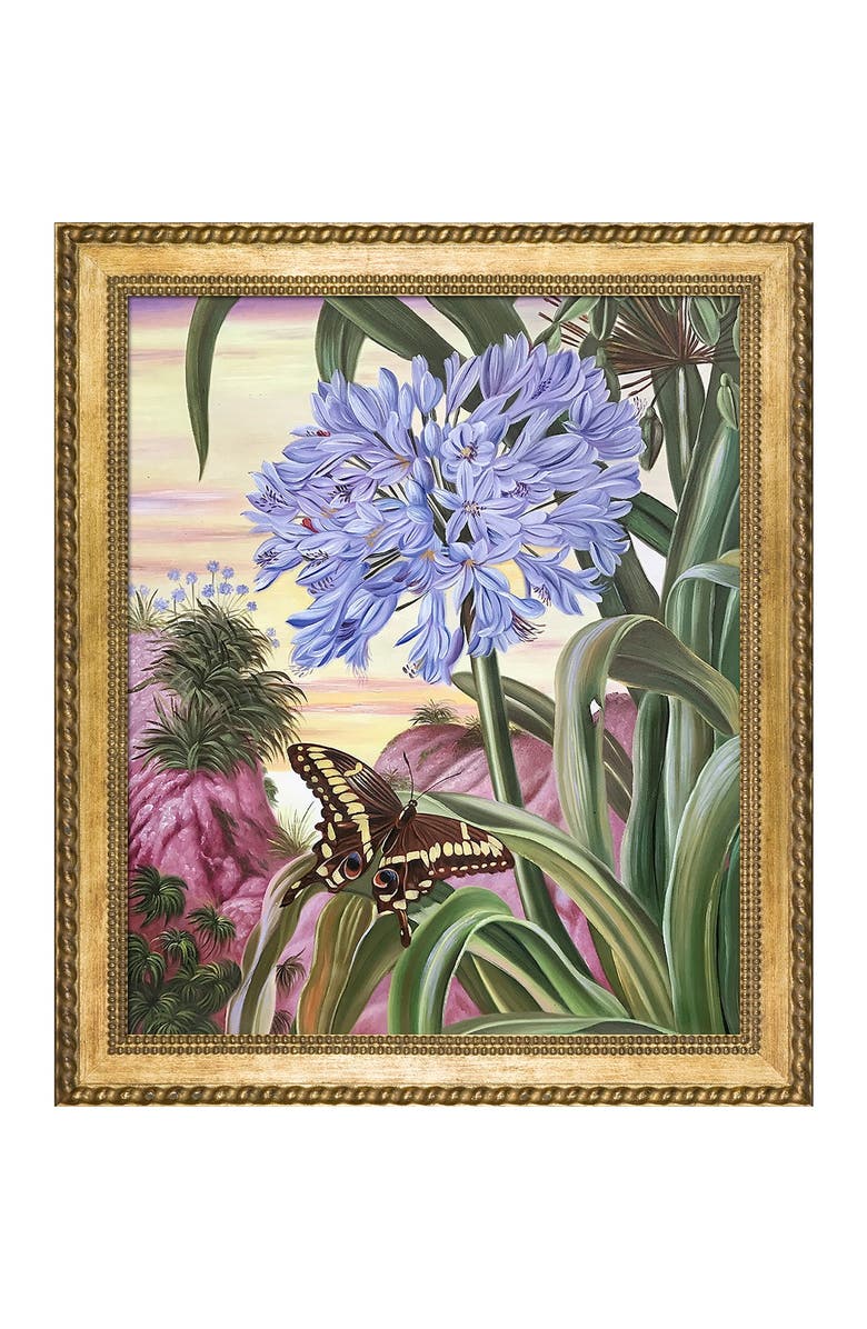 OVERSTOCK ART Blue Lily and Large Butterfly by Marianne North Framed Hand Painted Oil on Canvas, Main, color,