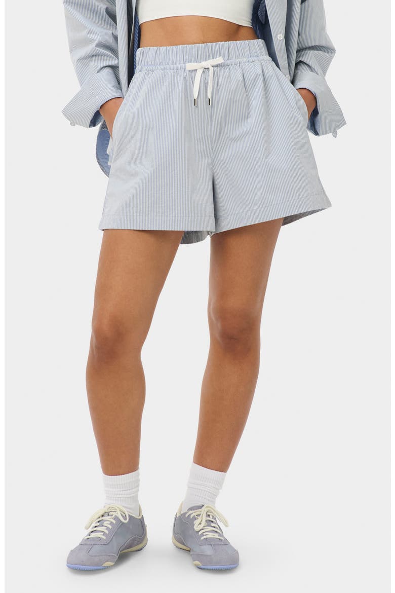 Summer Stripe Shorts, Main, color, NAVY BLUE PIN STRIPE