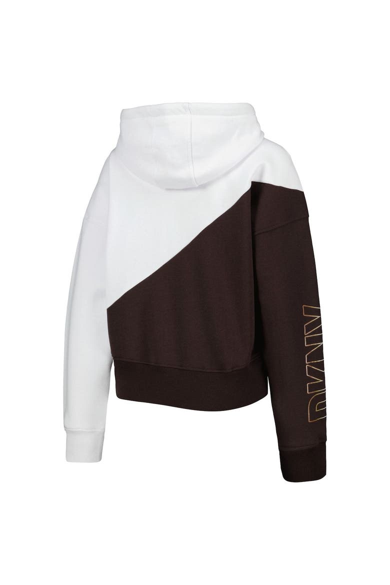 Women's DKNY Sport White/Brown Cleveland Browns Bobbi Color Blocked Pullover Hoodie, Alternate, color, White