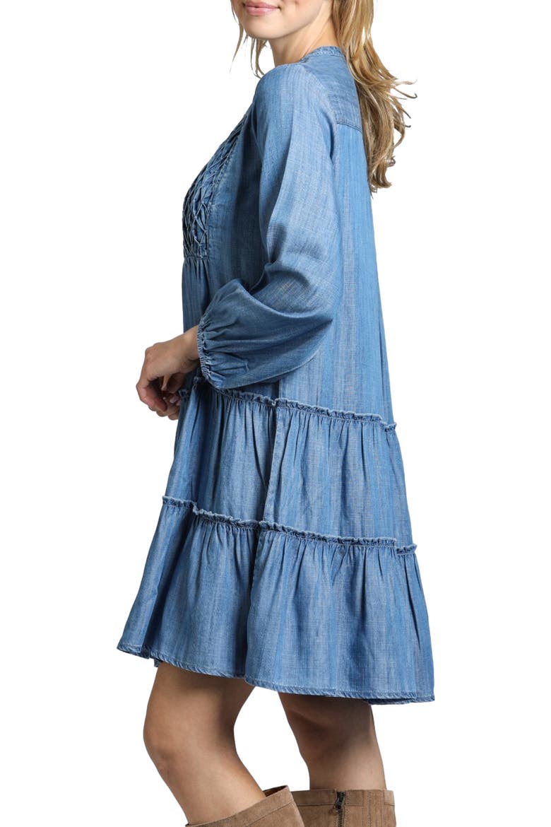 Tiered Long Sleeve Dress, Alternate, color, MEDIUM INDIGO
