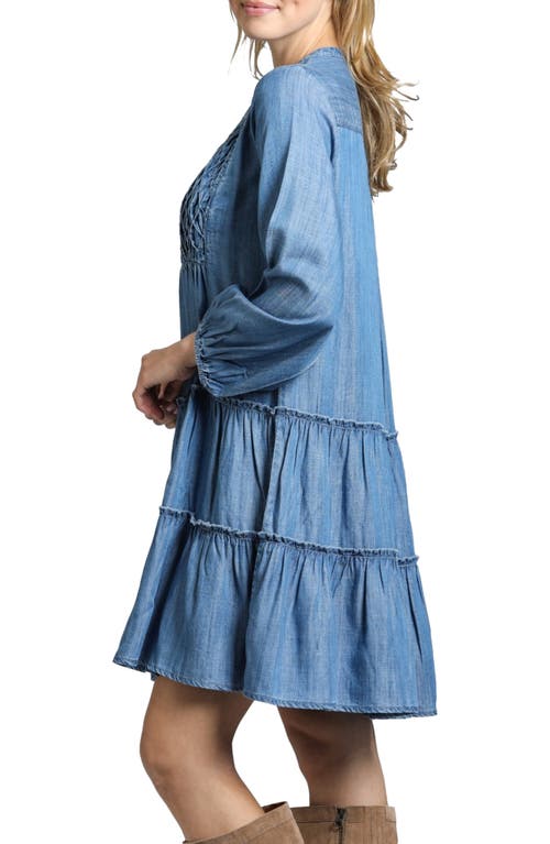 Apny Tiered Long Sleeve Dress In Medium Indigo