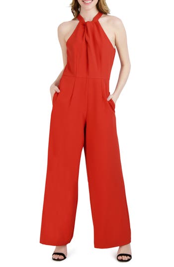 Julia Jordan Sleeveless Halter Neck Jumpsuit In Orange