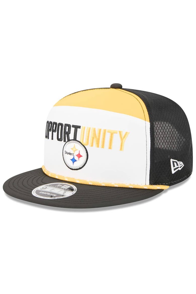 Men's New Era White/Black Pittsburgh Steelers 2025 Inspire Change Split Panel 9FIFTY Snapback Hat, Alternate, color, White