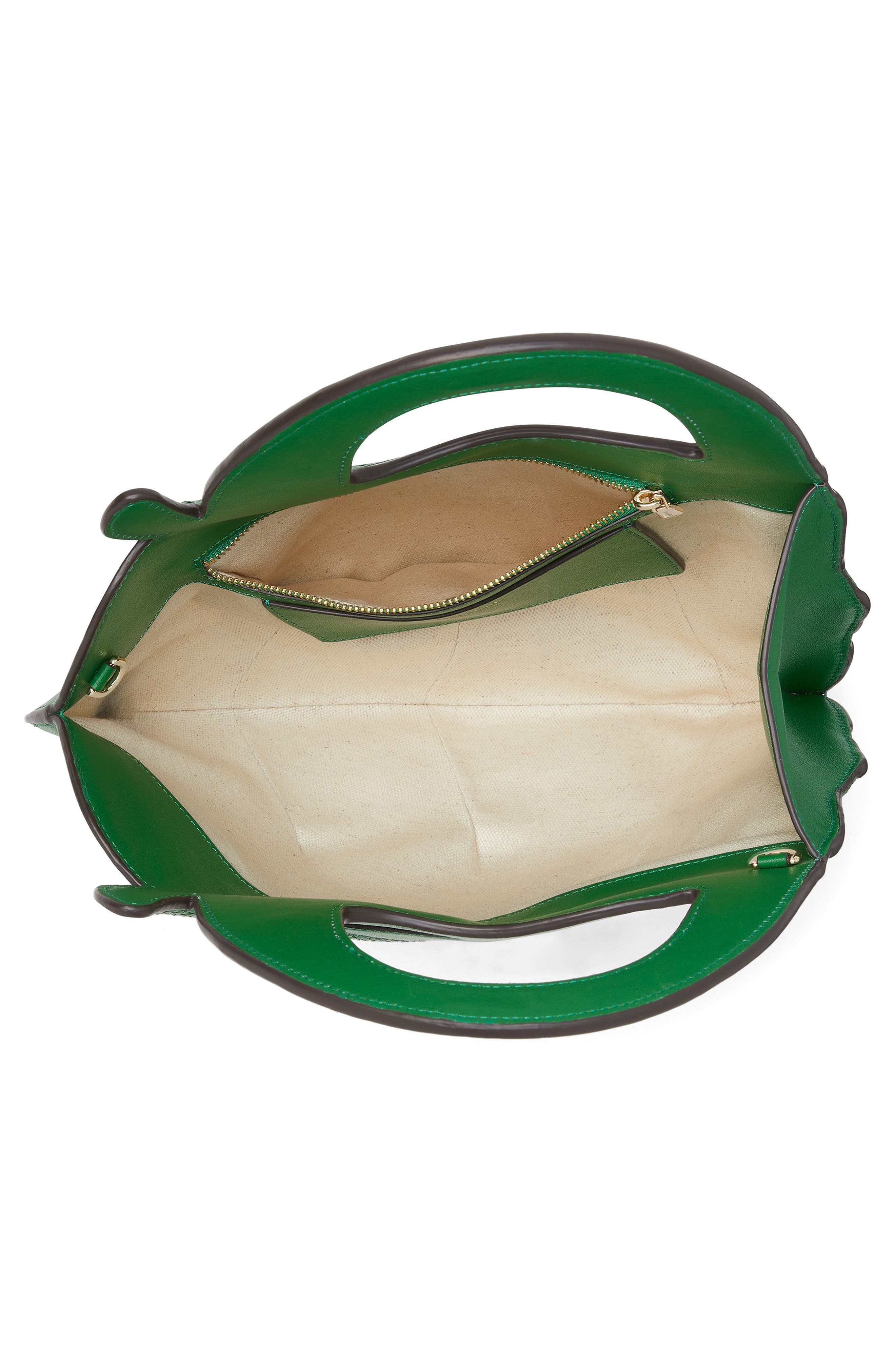 Kate Spade New York playa 3D leaf leather & straw top handle bag, Alternate, color, 