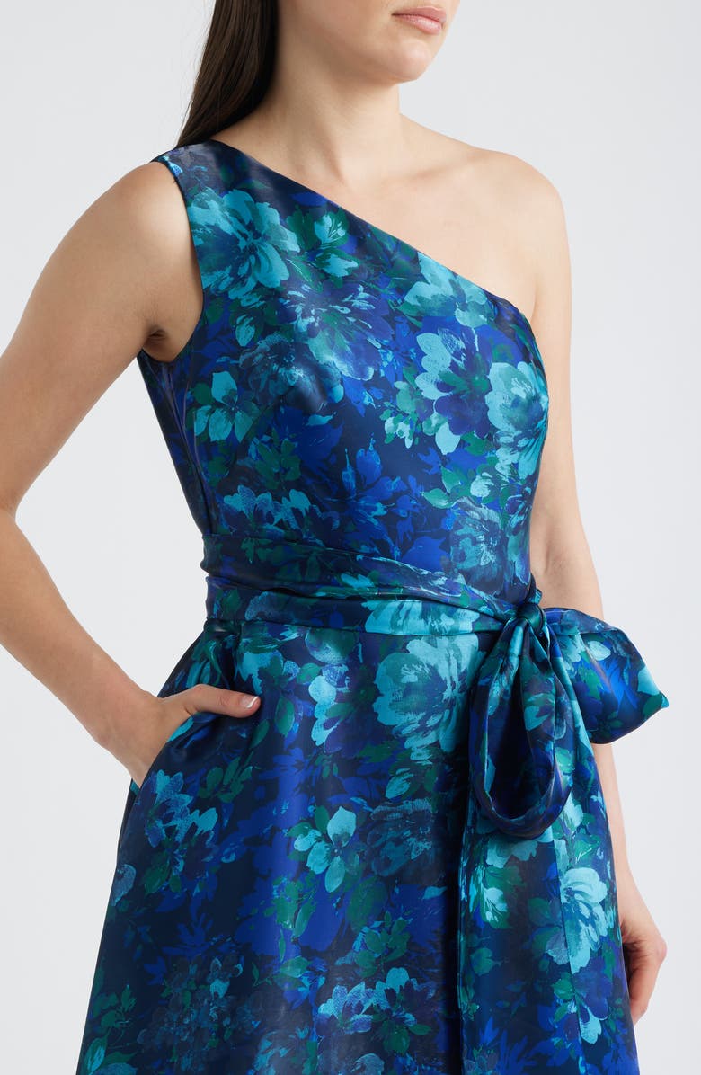 Eliza J Print Tie Waist One-Shoulder Gown, Alternate, color,