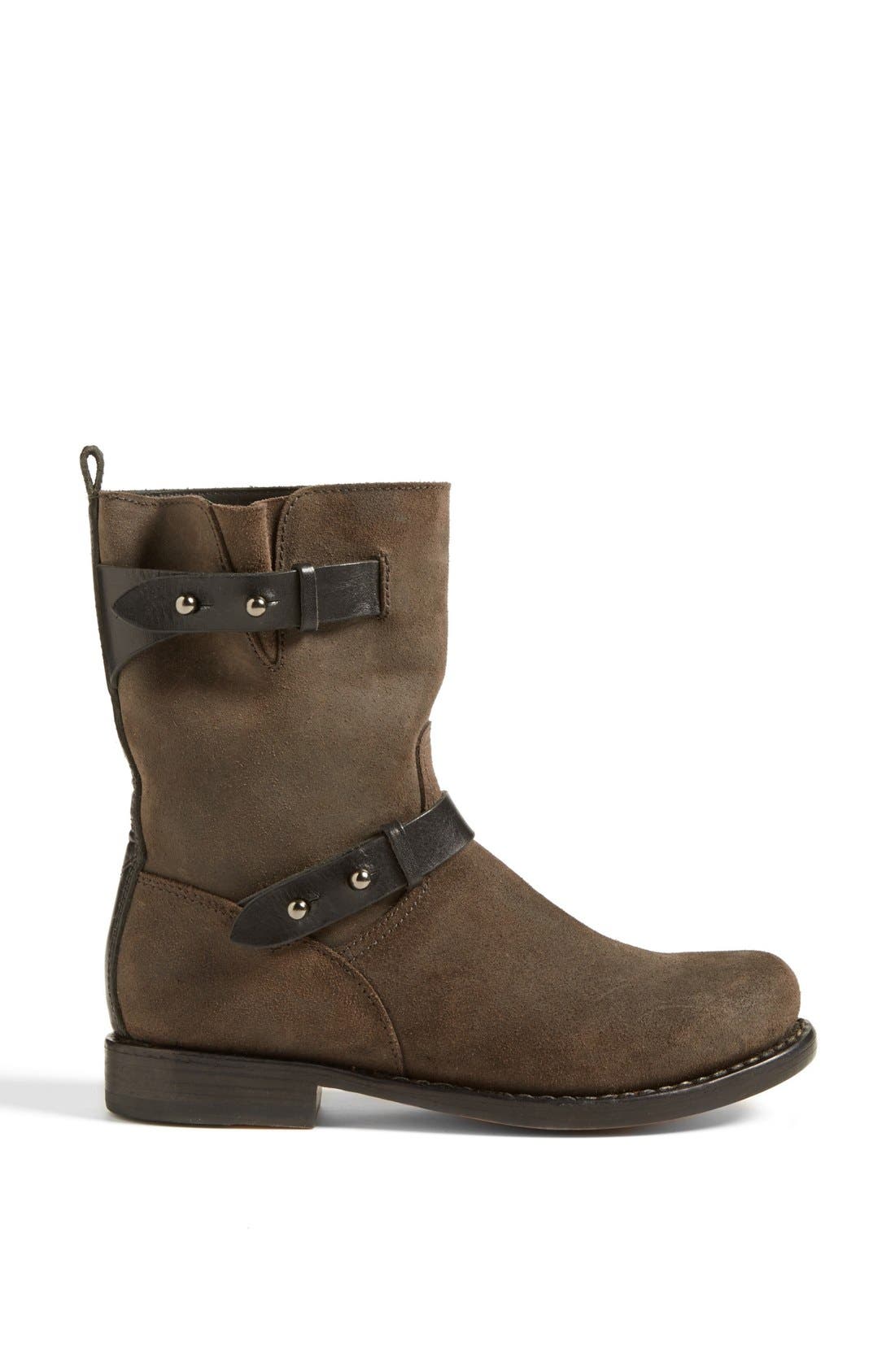 Waxed Calfskin Suede Moto Boot, Alternate, color, GREY
