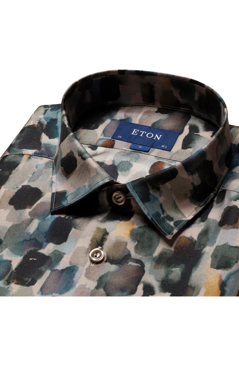 Eton Slim Fit Geometric Print Silk Dress Shirt, Alternate, color, Light Beige