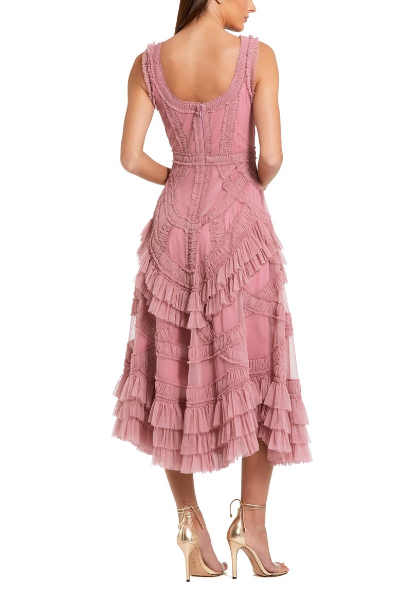 Petite  Scoop Neck Sleeveless Mesh Micro Ruffle Midi Dress, Alternate, color, Antique Rose