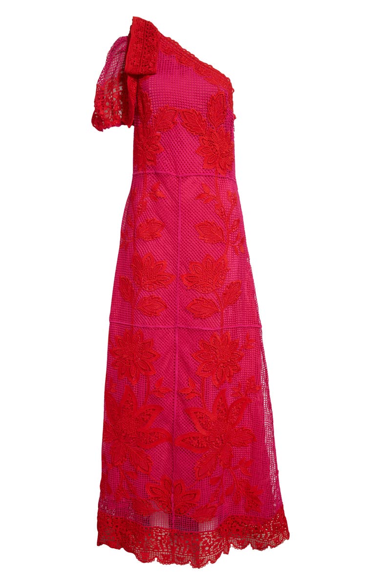 FARM Rio Guipuire Lace One-Shoulder Maxi Dress, Alternate, color, Red