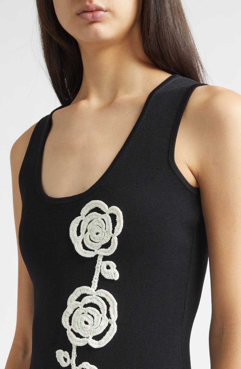 Lela Rose Peony Crochet Appliqué Milano Stitch Sweater Dress, Alternate, color, Black