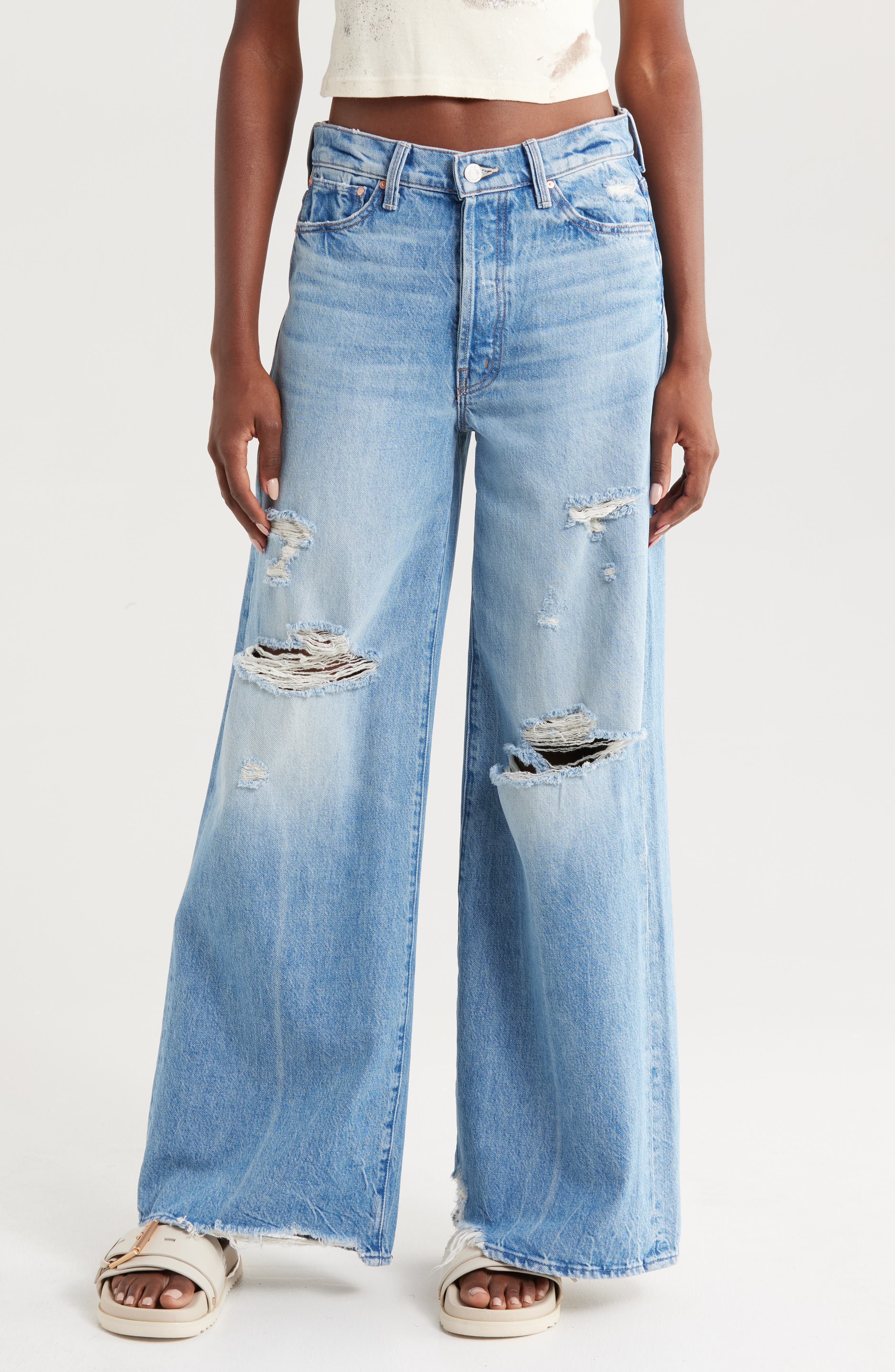 MOTHER The Ditcher Roller Sneak Nonstretch Wide Leg Jeans (Women