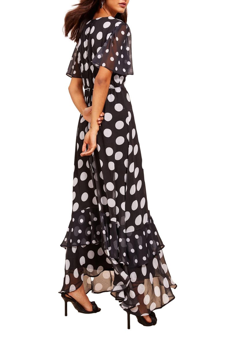 Mixed Dot Chiffon Maxi Dress, Alternate, color, BROWN