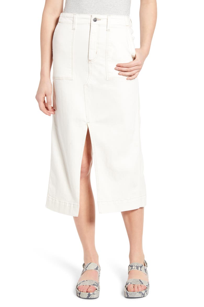 The Lana Denim Midi Skirt, Main, color, MODERNE WHITE