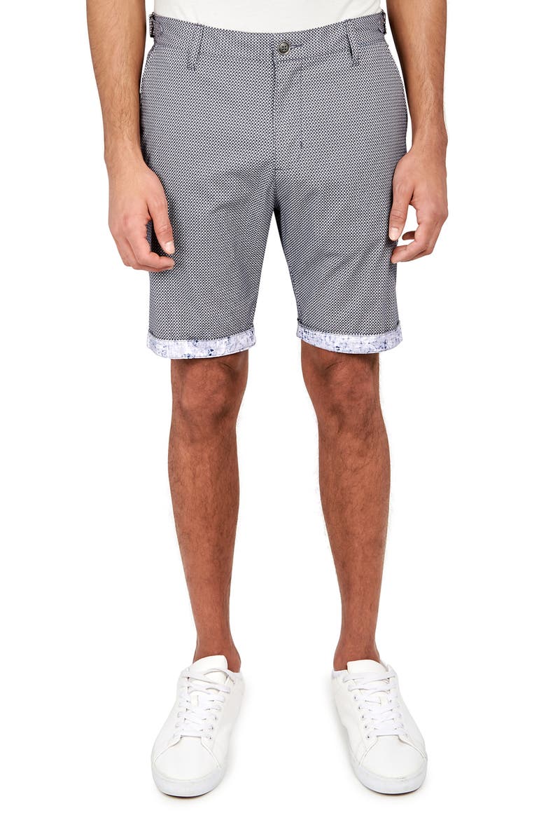 Slim Fit Downing Texture Print Flat Front Shorts, Main, color, BLACK