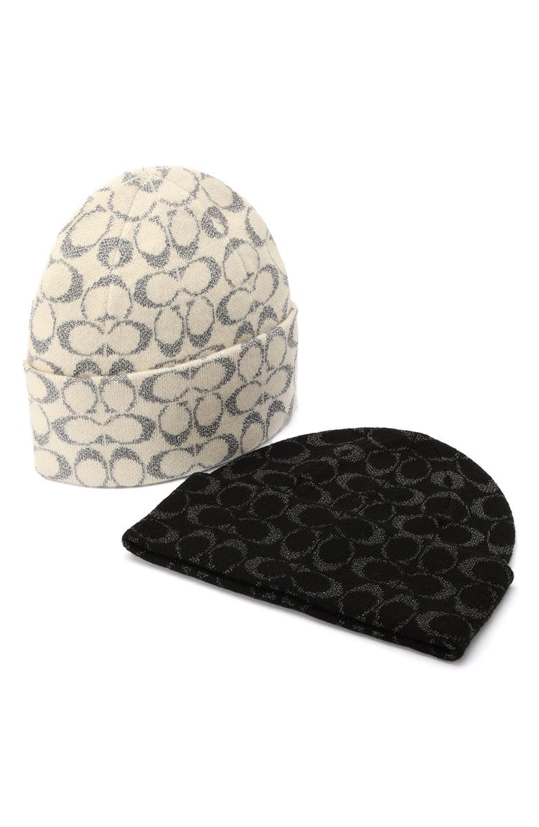 COACH Metallic Signature C Beanie, Alternate, color, 