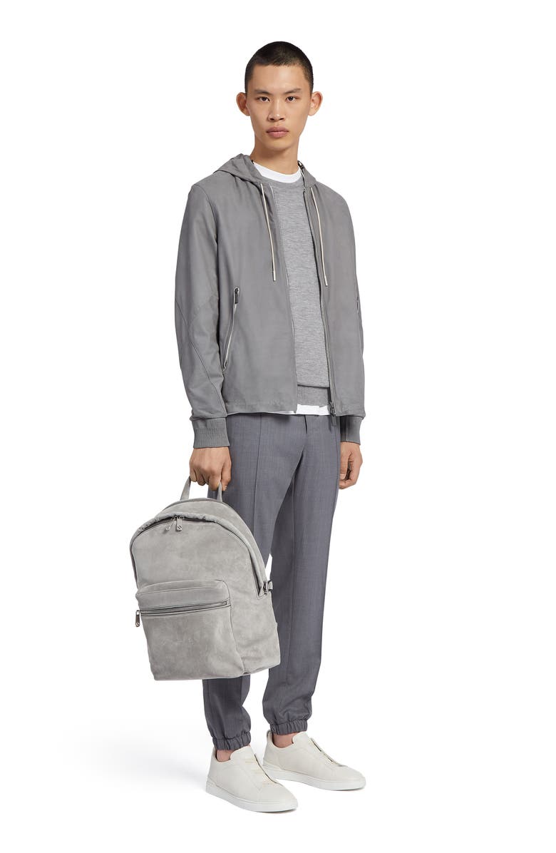 ZEGNA Reversible Calfskin Nappa & Technical Zip Hooded Jacket, Alternate, color,