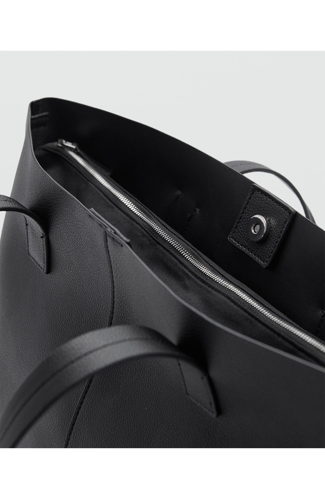 MANGO Pebbled Faux Leather Shopper Bag, Alternate, color, 